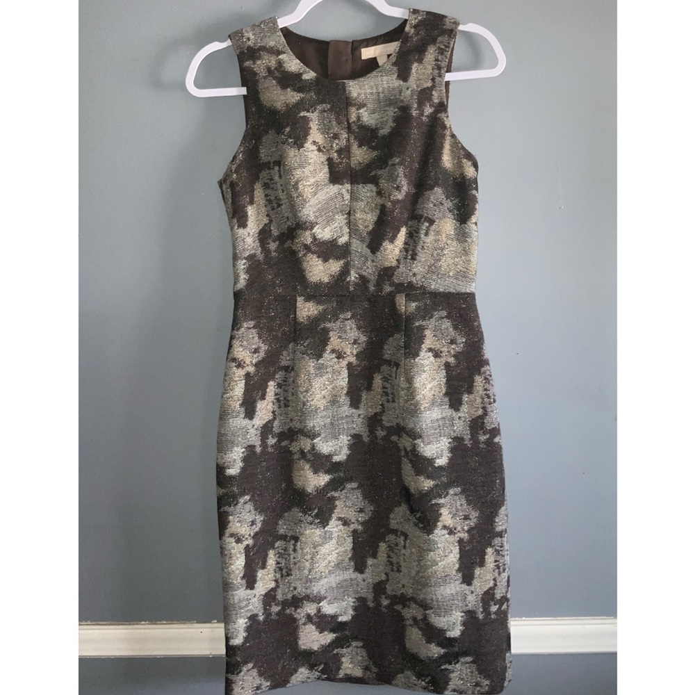 Banana Republic Brown Tan Wool Blend Metallic Sleeveless Sheath Career Dress 2 - Picture 3 of 13